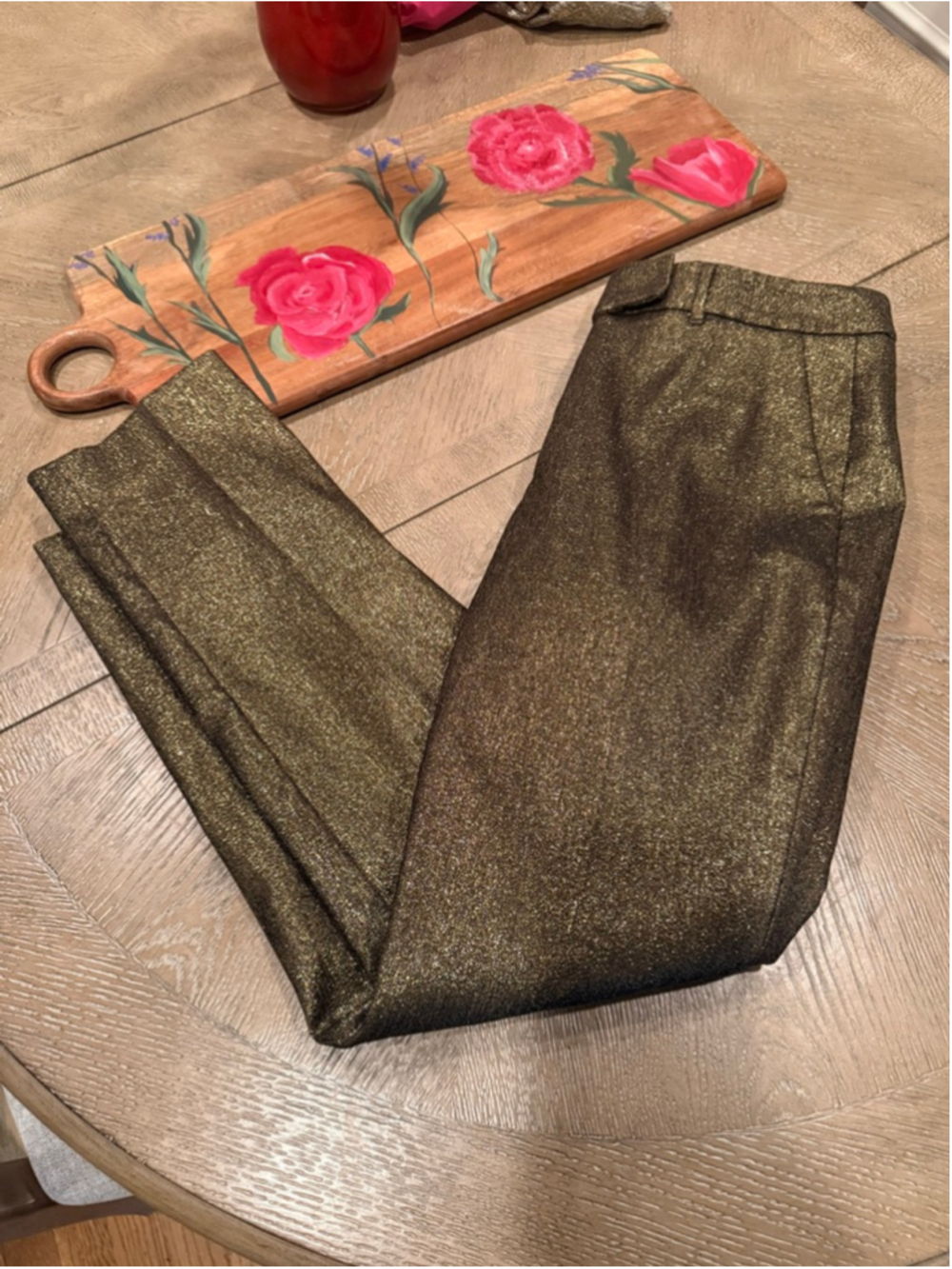 Women's White House Black Market Gold Black Slim Ankle Pants Size 6